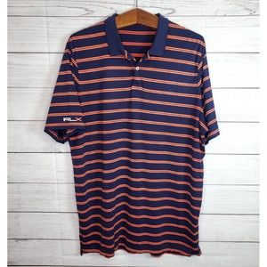 RLX Golf Polo Shirt Ralph Lauren Mens XL Navy Orange Striped Performance
